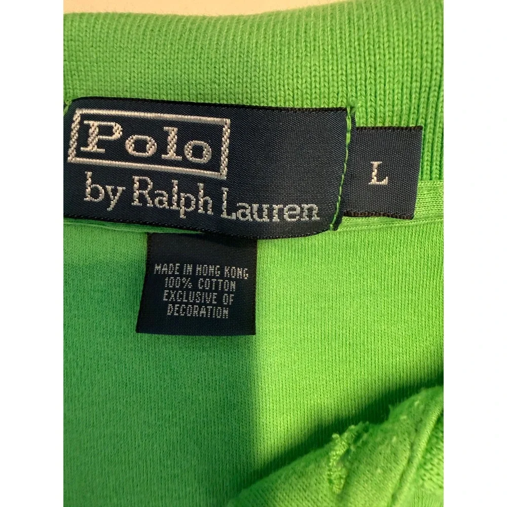 Polo Ralph Lauren Mens Green Cotton Pique Short Sleeve Polo Shirt Yellow Pony L